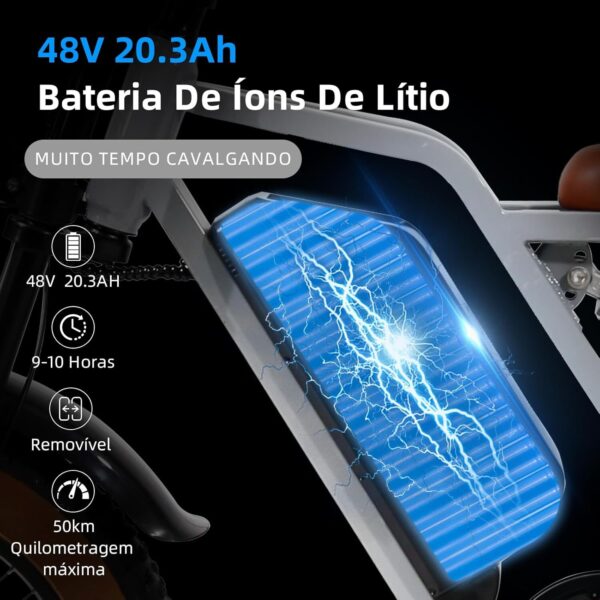 BEMMY Bicicleta Elétrica para Adultos 1000W(Pico de 1500W), Pneu Largo de 20x4”, Bicicleta Elétrica de Motocicleta de 7 Velocidades, Bateria de 48V 20.3A. A única Loja Autorizada "Bemmy-BR".