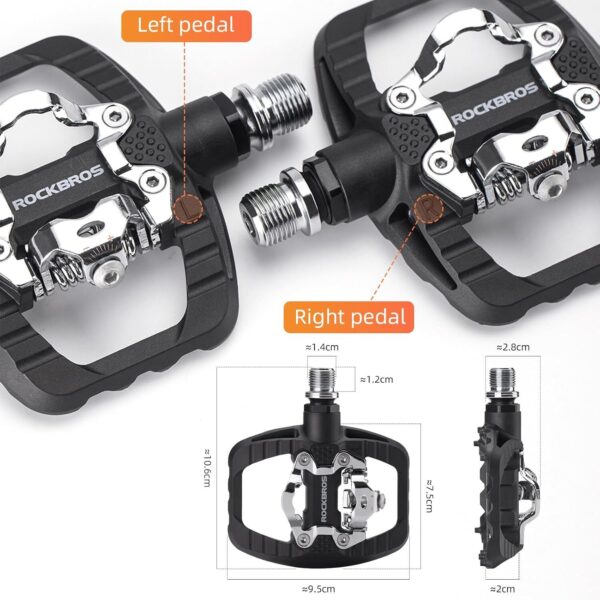 ROCKBROS Pedais de Mountain Bike Pedais MTB, Pedal plano alargado de nylon com pregos antiderrapantes, pedal sem clipe de rolamento selado compatível com SPD, universal 9/40.6 cm para bicicleta de