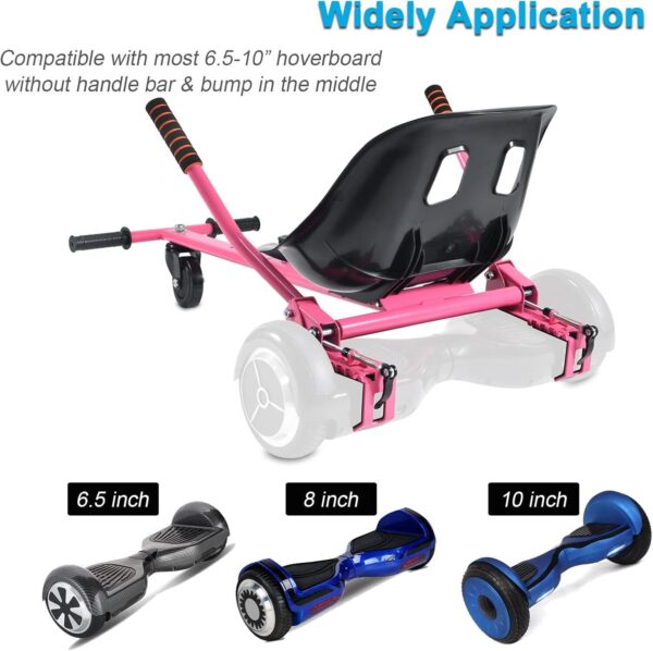 71Z0dUk6L-L._AC_SL1500_.jpg Correias de fixação de assento Hoverboard não necessárias, acessório de kart para prancha flutuante com mecanismo de trava, carrinho de flutuação de 120 kg 66 a 87,6 cm ajustável, assento maior e mais resistente, serve para hoverboard de 16,5 cm, 21,5 cm, 25,4 cm