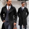 71bAyJkuWcL._AC_SL1500_.jpg Runcati Sobretudo masculino trench coat transpassado lapela entalhada casual com cinto corta-vento outono clássico casaco longo