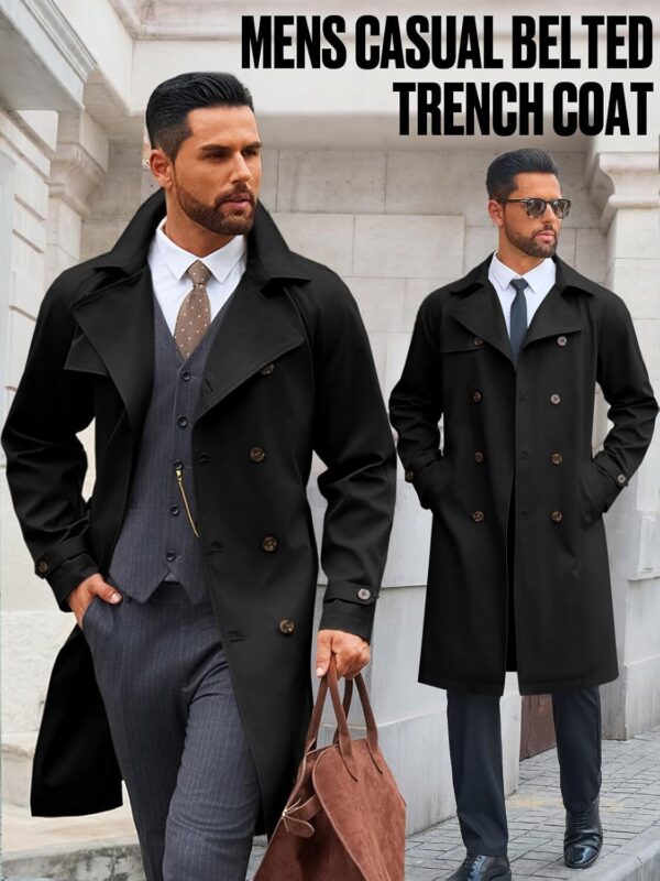 71bAyJkuWcL._AC_SL1500_.jpg Runcati Sobretudo masculino trench coat transpassado lapela entalhada casual com cinto corta-vento outono clássico casaco longo
