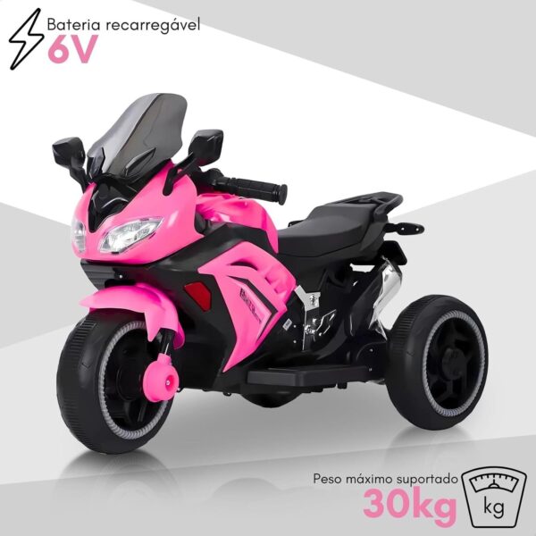 Moto Elétrica Infantil Triciclo com Controle Remoto para Crianças, Bateria 6V Recarregável e Farol, Brinquedo Veículo para Meninos e Meninas Passeio Divertido