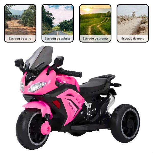 Moto Elétrica Infantil Triciclo com Controle Remoto para Crianças, Bateria 6V Recarregável e Farol, Brinquedo Veículo para Meninos e Meninas Passeio Divertido