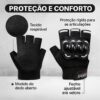 Luva Motociclista Ciclista Meio Dedo Respirável com Proteção nas Juntas – Touchscreen, Antiderrapante, Alta Ventilação