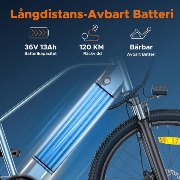 MileTrail1 26" - Bicicleta elétrica para adultos com sensor de torque e freios hidráulicos, alcance de 100 km, bateria removível de 36V 13Ah, velocidade de 25 km por hora