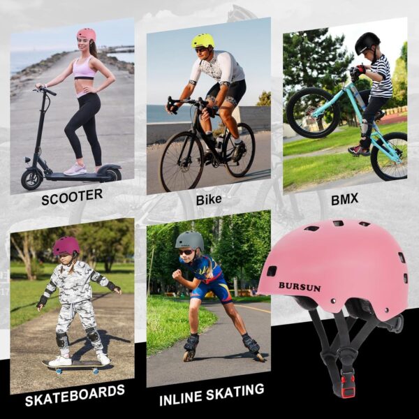 814CPgVX2kL._AC_SL1500_.jpg BURSUN Capacete De Bicicleta E Skate Para Crianças 5 A 8 Anos, Jovens Adultos 14 16 Scooter Multiesportiva Ajustável, Bicicleta, Patins, Patins Em Linha, Hoverboard, Longboard, 3 Tamanhos