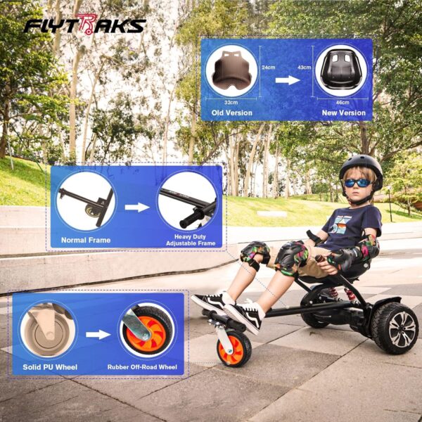 81779eH7cLL._AC_SL1500_.jpg K2 Hoverboard Go Kart com absorção de choque traseiro, acessório de fixação para assento de hoverboard para placa de flutuação de 16,5 cm, 20,3 cm, 25,4 cm, comprimento da moldura ajustável e roda de borracha off-road