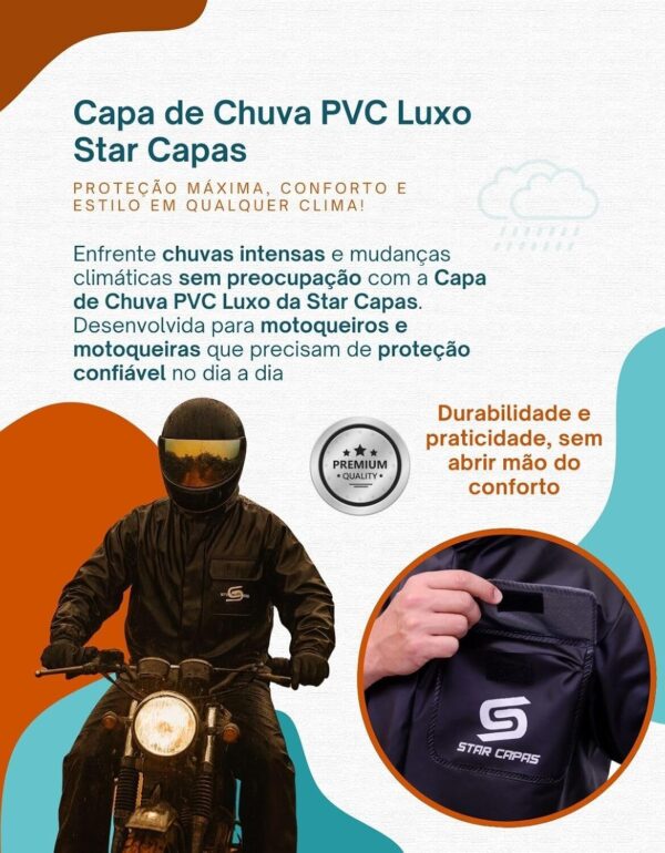 81bToFHZkpL._AC_SL1500_.jpg Capa De Chuva Motoqueiro Star Capas Impermeável Conjunto Jaqueta e Calça Motoqueiro Motociclista Motoboy Motogirl Impermeável Masculino e Feminino (BR, Alfa, P, Regular, Regular, Preto)
