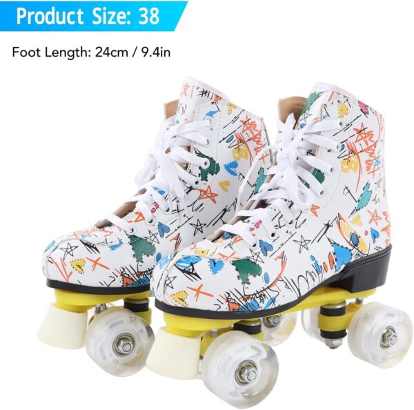 1767434684_712klaQD3L._AC_SL1500_.jpg Linha dupla Roller de 4 rodas patins brancos pichações de patins para crianças para crianças Tamanho de adultos 38 Material duradouro resistente confortável