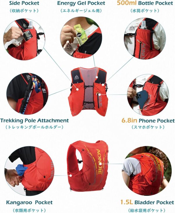 TRIWONDER Mochila De Hidratação Para Corrida, 12L, Colete Trilha, Esportiva Ao Ar Livre, Água Maratona, Ciclismo, Caminhada (【12L】 Azul E Preto - Com 2 Garrafas Macias, M/G 35,4-40,2")