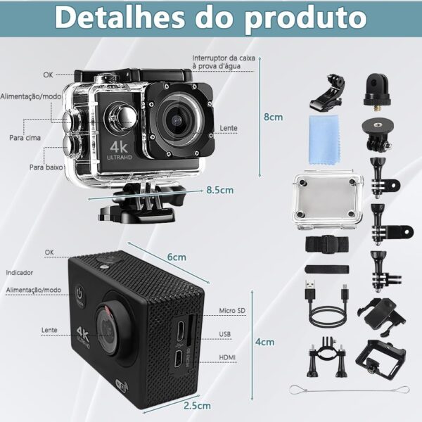 1768268681_61SNUdlG0gL._AC_SL1000_.jpg Filmadora 4K, Camera Filmadora, 4K Câmera à Prova d'água Subaquática de 20MP com EIS, Câmera de Ação, Camera 4K, Camera para Capacete de Moto, Câmera Sports Prova d´água Fotográfica, A-54