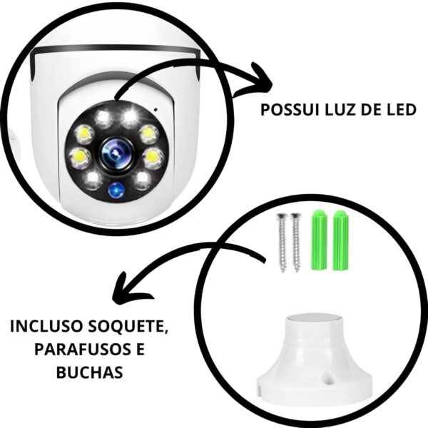 Kit 2 Câmeras Lâmpadas de Segurança Ip Wifi 360 Giratória Visão Noturna Full Hd Com Sensor de Movimento e Infravermelho