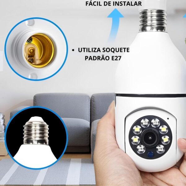 Kit 2 Câmeras Lâmpadas de Segurança Ip Wifi 360 Giratória Visão Noturna Full Hd Com Sensor de Movimento e Infravermelho