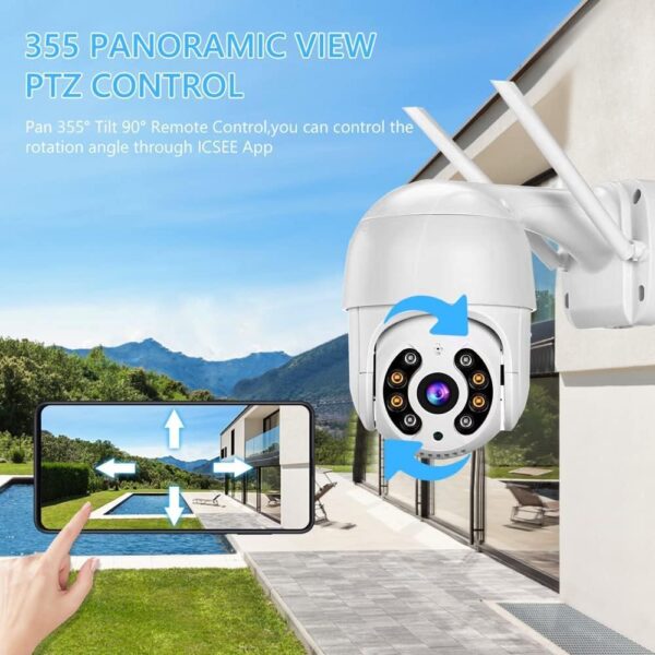 KIT 3 Câmeras de Segurança Domo WiFi PTZ externa, Câmera IP sem fio com visão de 360°, Visão noturna colorida, Áudio bidirecional, Detecção de movimento, Alerta de atividade - BELLA NET