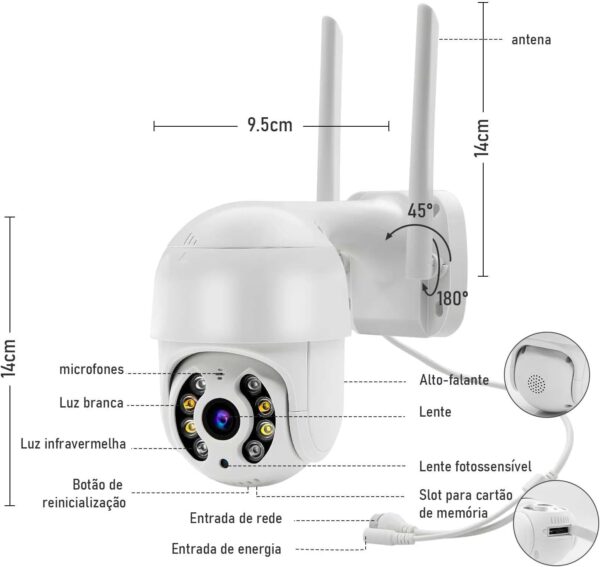 Câmera de Segurança IP Dome 2MP Full HD 1080p, Visão Noturna Colorida, Detecção e Rastreamento Humano, Gravação na Nuvem ou Local, Resistente à Intempéries IP66