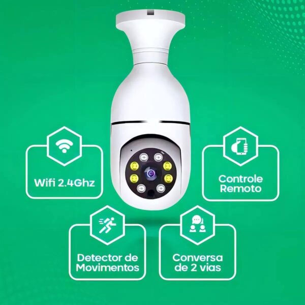 1768400776_61jdWKCKvUL._AC_SL1200_.jpg Câmera de Segurança IP Lâmpada WiFi Full HD 1080p, Prova D'água, Giratória ecom Visão Noturna Infravermelha 1080p, Bivolt, Detecção de Movimento, Áudio Bidirecional - Premium