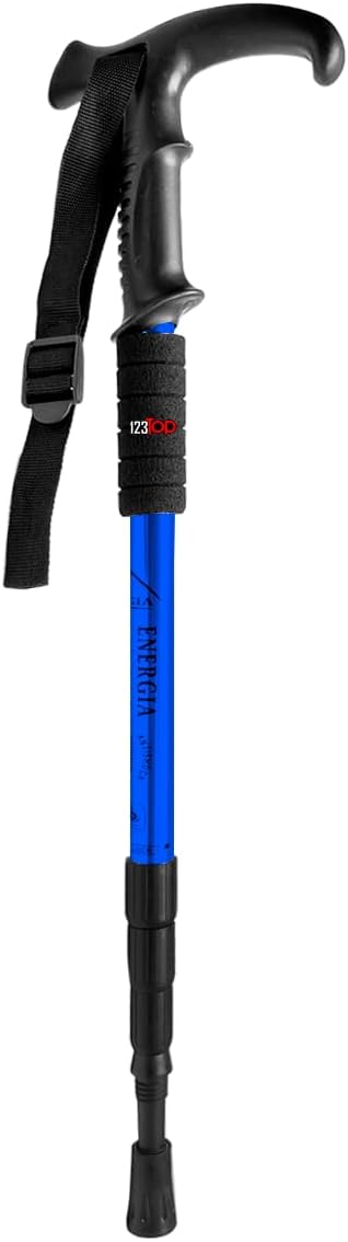 Kit 2 Bastão Bengala Cajado Retrátil Alumínio Caminhada Trekking Altura Regulável Azul