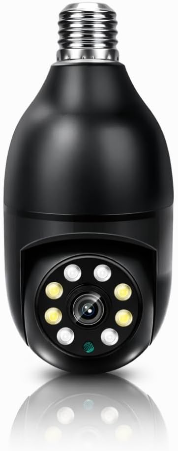 Câmera de Segurança Preta, Bocal, Lâmpada, IP WiFi 360º, Visão Noturna, Sensor Movimento, Com Áudio, Areas Externas e Internas, Camera para Celular