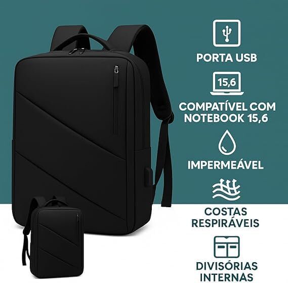 41rTWGs5h0L._AC_.jpg Mochila Executiva Masculina para Notebook 15.6” com Saída USB, Zíper Impermeável e Design Slim Ergonômico – Mochila de Trabalho, Viagem e Estudos