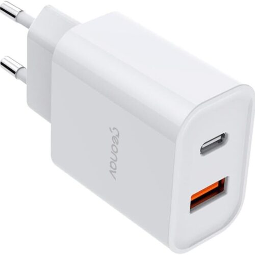 41xKGeG-xPL._AC_SL1000_.jpg Geonav Carregador Universal Ultra Rápido Duo, 1 X USB-C Power Delivery 20W, 1 X USB Quick Charge 18W, CH20PDQC, Branco
