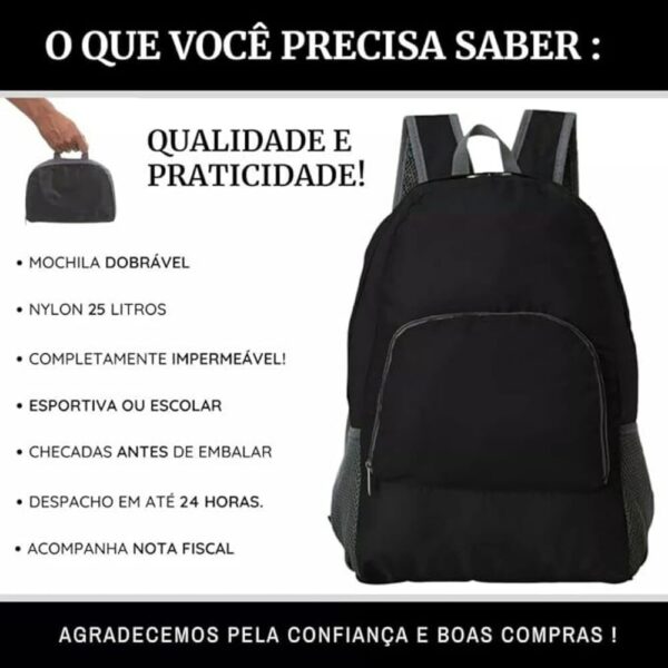 Mochila Dobrável Impermeável Nylon Esportiva Escolar 25L Resistente à Água (Azul Marinho)
