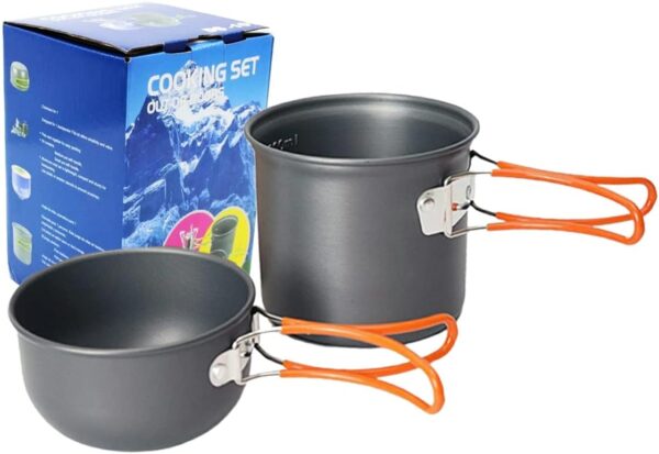Kit Panelas Alumínio Táticas Compactas Camping trekking Pesca 2 Pçs + Talheres 3 Pçs
