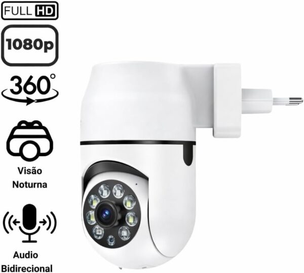 512FinrIHhL._AC_SL1024_.jpg Câmera Tomada de Segurança e Vigilancia Tomada Sem Fio 2MP WiFi Visão 360° HD 1080p Câmera IP Infravermelho Controle via App 2 Modos de Visão Noturna Áudio Bidirecional Detecção de Movimento Premium