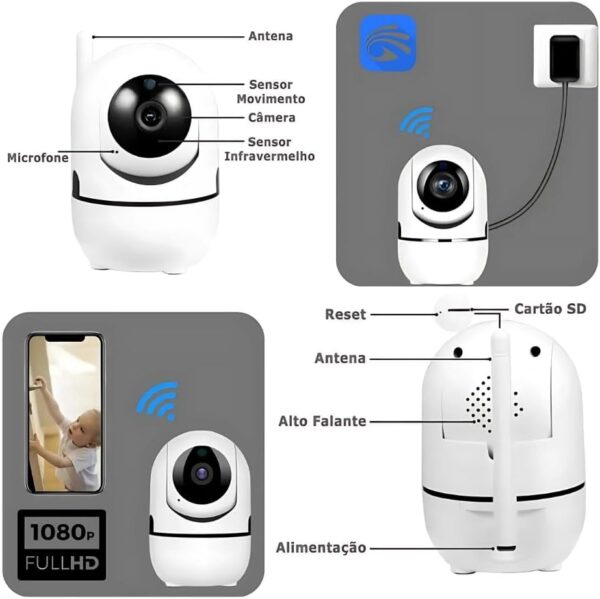 Babá Eletrônica Câmera Wi-Fi de Segurança IP Full HD 1080p – Visão Noturna, Áudio Bidirecional, Monitoramento Remoto via Celular, Rastreio por Movimento, Ideal para Bebê, Pet e Casa