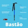 Kit 2 Bastão Bengala Cajado Retrátil Alumínio Caminhada Trekking Altura Regulável Azul