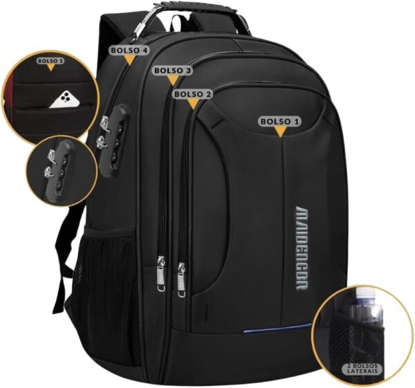 517ng1j0TL._AC_SL1000_.jpg Mochila Bolsa Masculina Feminina Notebook Anti Furto Reforçada Semi Impermeável Escolar Faculdade Trabalho Viagem Resistente Executiva Cabo De Aço Saída Usb SAÍDA Fone DE OUVIDO