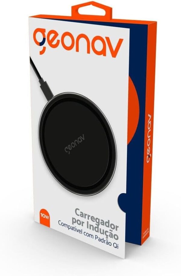 5187ftol6FL._AC_SL1000_.jpg Geonav Carregador por Indução de mesa 10W, vidro, carregamento rápido, compatível com aparelhos Android e iPhones com padrão Qi, QI10WG, Preto