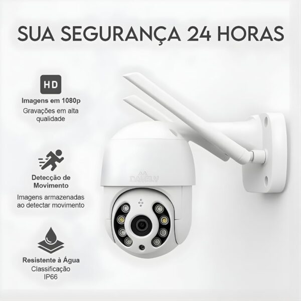 Câmera IP Externa Wi-Fi Giratória 360° Com Monitoramento Via APP -Aprova D'água Com Filmagem Hd e Detecção De Movimento (Linha Premium).