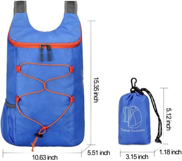 Mochila de caminhada dobrável com bolso frontal impermeável com zíper, mochila leve de hidratação, mochila de água para caminhadas diurnas, passeios, ciclismo rave para homens e mulheres, azul