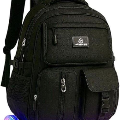 51G9ifJEi9L._AC_.jpg Mochila Escolar com Rodinhas, Unissex, Reforçada, Múltiplos Compartimentos, com Alça de Carrinho regulavel, para Crianças 6-12 Anos