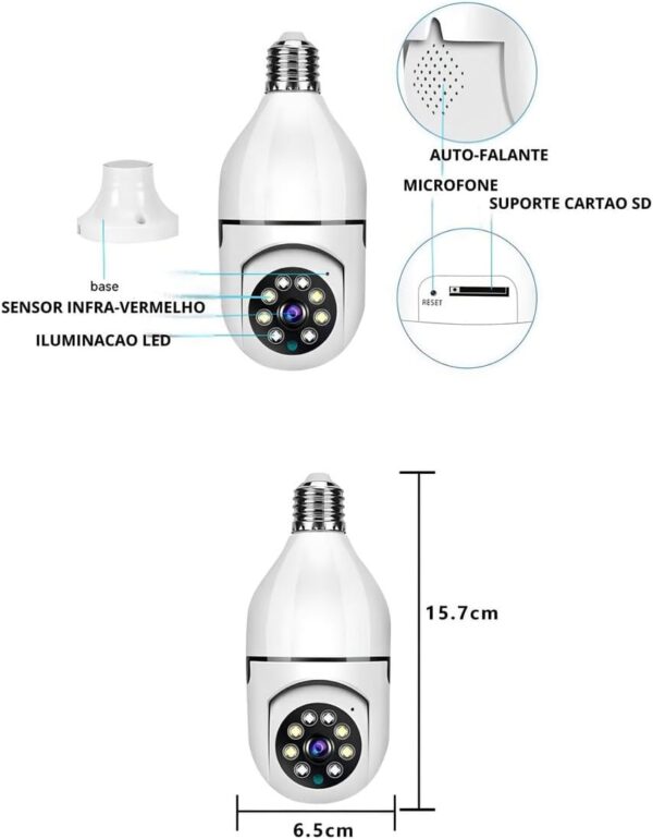 Câmera Lâmpada WiFi 360° Full HD 1080p com Visão Noturna, Detecção de Movimento, Áudio Bidirecional, Monitoramento Remoto via App Yoosee, Segurança Inteligente, Bivolt