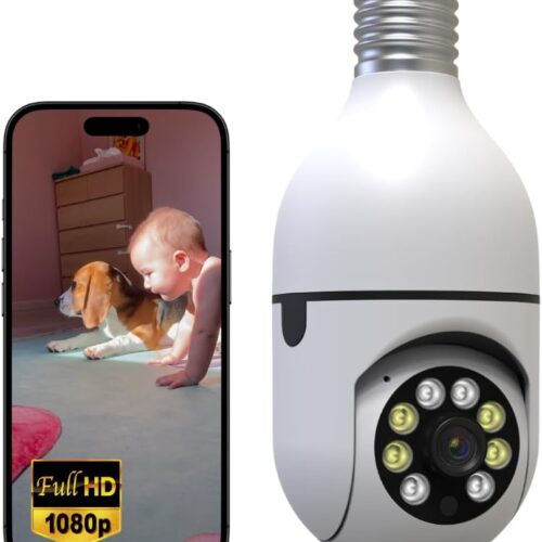 51SJsYlJWL._AC_SL1080_.jpg Câmera de Segurança Wi-Fi, Lâmpada com Visão 360°, Full HD 1080p, Áudio Bidirecional, Detecção de Movimento, Visão Noturna Colorida, IP44, Bivolt, Controle via App