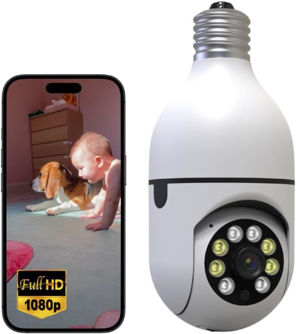 51SJsYlJWL._AC_SL1080_.jpg Câmera de Segurança Wi-Fi, Lâmpada com Visão 360°, Full HD 1080p, Áudio Bidirecional, Detecção de Movimento, Visão Noturna Colorida, IP44, Bivolt, Controle via App