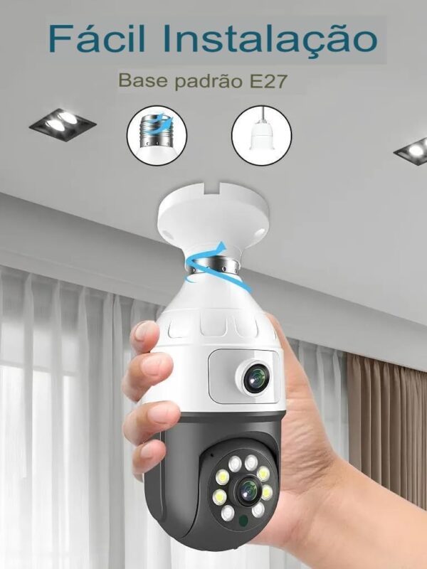 Câmera de Segurança Lâmpada Wi-Fi, Detector de Movimento e Rotação de 360°, Lente Dupla 1080P FHD Colorida e Visão Noturna 128G, Audio Bidirecional, Prova D'água IP44, iOS/Android, PTZ 355°, Espiã,ATM
