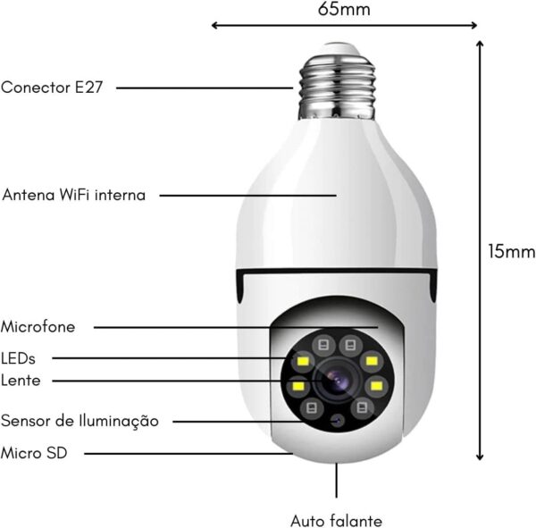 51XRENlY3HL._AC_SL1200_.jpg Câmera Segurança Ip Wifi Lâmpada NO2PROBLEMS Prova D'água Giratória Visão Noturna Infravermelho 1080P HD Câmeras Wireless 360° Inteligente Full HD