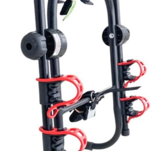 51ZByCZzHdL._AC_SL1000_.jpg Suporte Transbik Universal para Bicicleta, Compatível com Sedan, Hatch, SUV, Estrutura de Metal Preto com Fixadores Vermelhos, Montagem Traseira