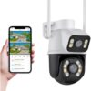 Câmera de Segurança WiFi Externa HD 3MP, IP Sem Fio com Visão Noturna Infravermelha, Dupla Lente Grande Angular, À Prova D'Água IP66, Detecção de Movimento e Áudio Bidirecional