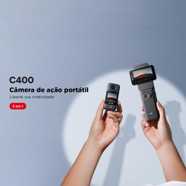 SJ~CAM C400 Pocket Camera de Ação,4K Camera Filmadora,7 Horas de Autonomia, Estabilização, Tela Sensível ao Toque de 2,29 Polegadas, à Prova D'água até 30 Metros