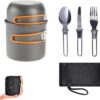 Kit Panelas Alumínio Táticas Compactas Camping trekking Pesca 2 Pçs + Talheres 3 Pçs