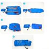 Mochila de caminhada dobrável com bolso frontal impermeável com zíper, mochila leve de hidratação, mochila de água para caminhadas diurnas, passeios, ciclismo rave para homens e mulheres, azul
