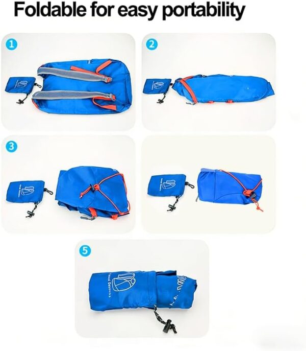 Mochila de caminhada dobrável com bolso frontal impermeável com zíper, mochila leve de hidratação, mochila de água para caminhadas diurnas, passeios, ciclismo rave para homens e mulheres, azul