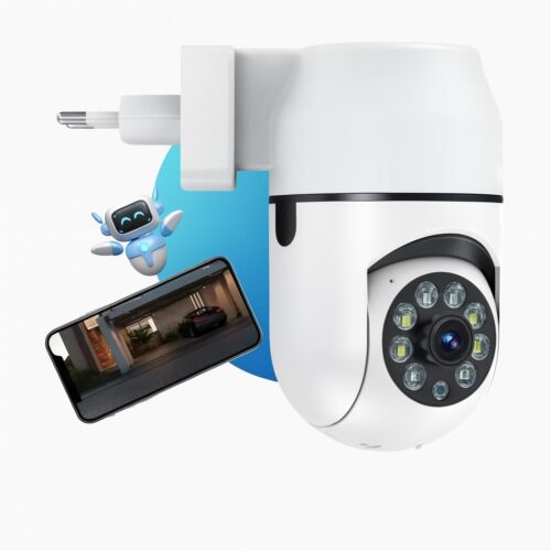 51kmjCiL-zL._AC_SL1024_.jpg Câmera de Segurança Tomada Sem Fio 2MP WiFi Visão 360° HD 1080p Câmera IP Infravermelho Controle via App 2 Modos de Visão Noturna Áudio Bidirecional Detecção de Movimento Premium