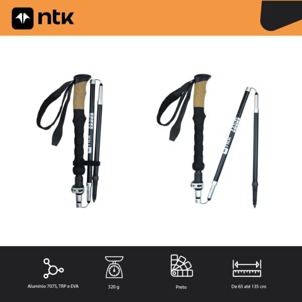 NTK, Bastão de Caminhada TREK RACE Alumínio 7075 135cm Trilhas e Aventuras, Preto
