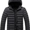 Jaqueta Puffer Bobojaco Feminina Casaco Corta Vento Acolchoada Impermeável Bolsos Capuz Removível