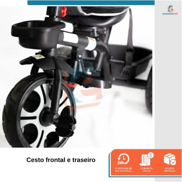 Triciclo Infantil Bebê Baby Style 2 em 1 com Assento Giratório 360°, Capota Removível e Haste de Empurrar – Certificado INMETRO (Preto)