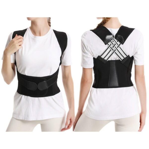 51xL5IV2cLL._SL1000_.jpg Colete Corretor Postural Ajustável para Coluna e Lombar, Suporte Ortopédico Unissex em Preto, Tamanho M